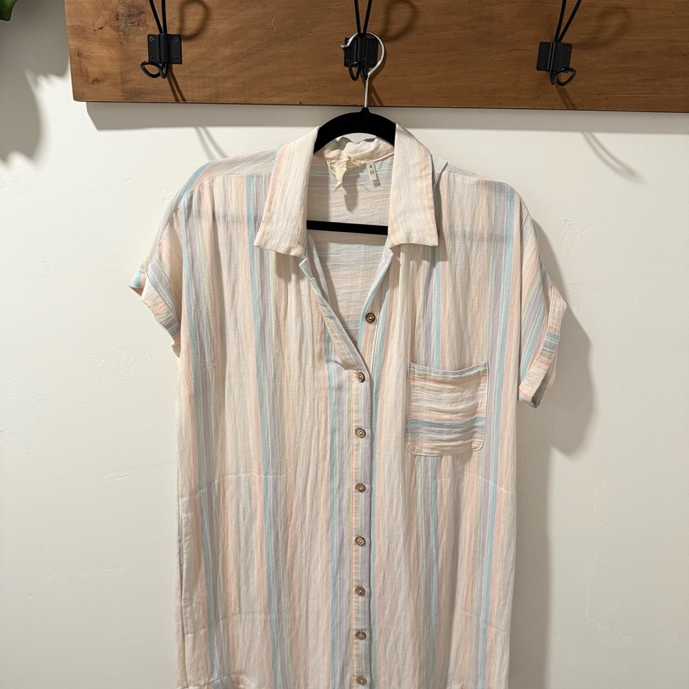 Style Rack Cream and Pink Striped Shirt